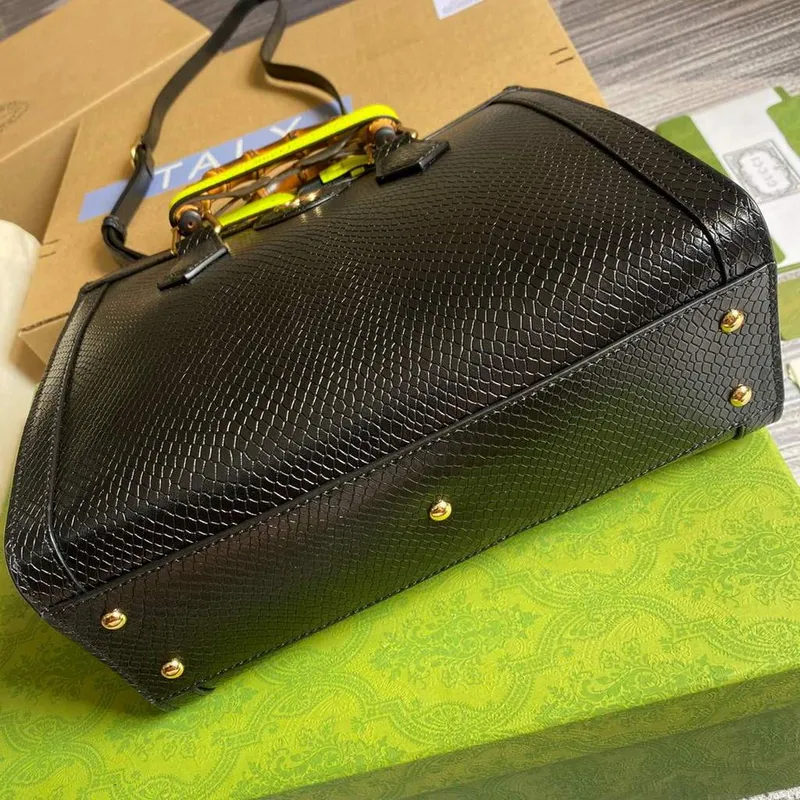 Gucci Diana Small Tote Bag Snake Top Handle Bag 660195 Black