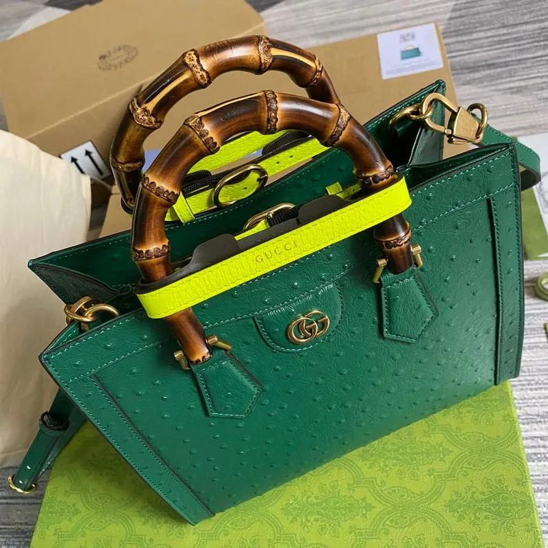 Gucci Diana Small Tote Bag Ostrich Top Handle Bag 660195 Green