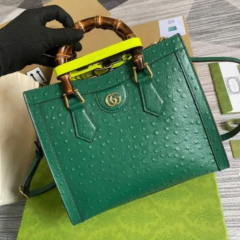 Gucci Diana Small Tote Bag Ostrich Top Handle Bag 660195 Green