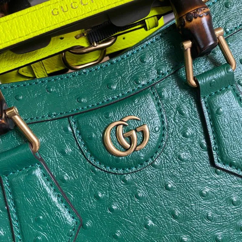 Gucci Diana Small Tote Bag Ostrich Top Handle Bag 660195 Green