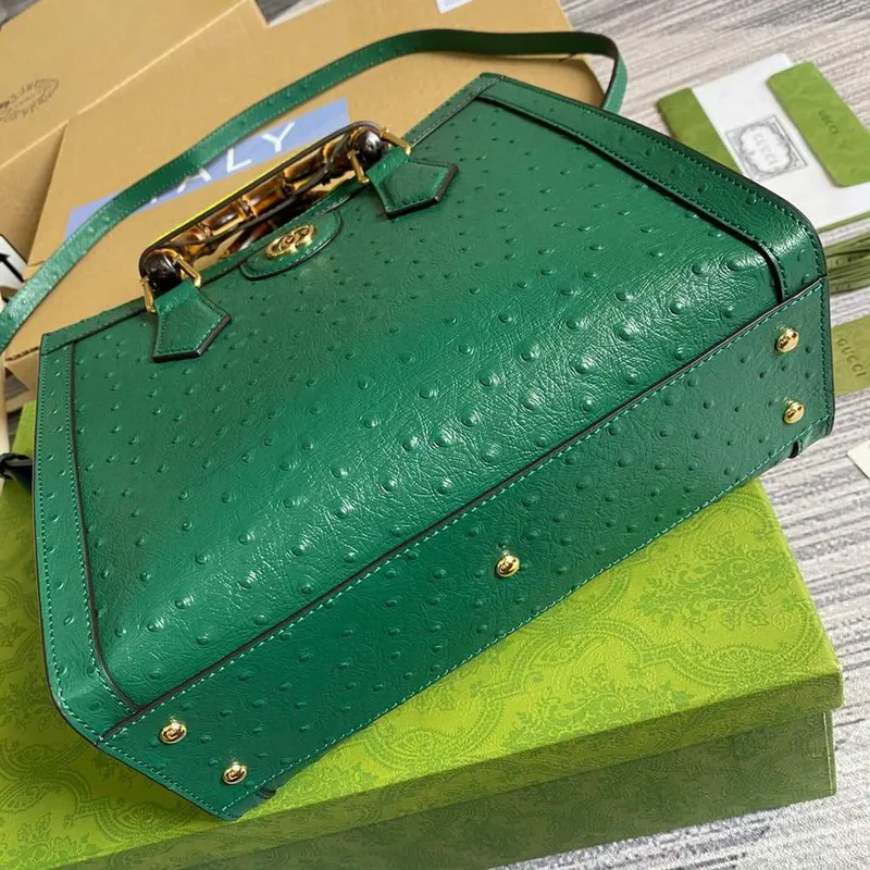 Gucci Diana Small Tote Bag Ostrich Top Handle Bag 660195 Green