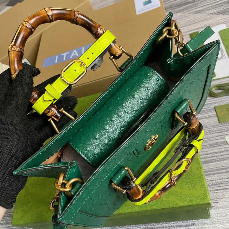 Gucci Diana Small Tote Bag Ostrich Top Handle Bag 660195 Green