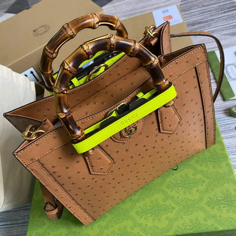 Gucci Diana Small Tote Bag Ostrich Top Handle Bag 660195 Brown