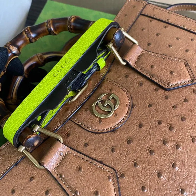 Gucci Diana Small Tote Bag Ostrich Top Handle Bag 660195 Brown