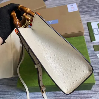 Gucci Diana Small Tote Bag Ostrich Top Handle Bag 660195 Beige