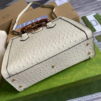 Gucci Diana Small Tote Bag Ostrich Top Handle Bag 660195 Beige