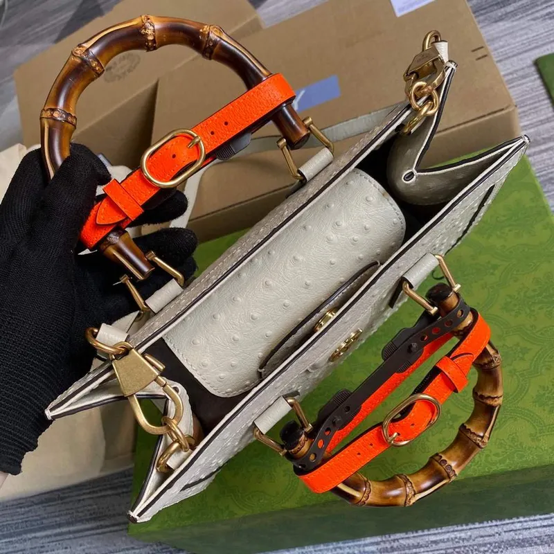 Gucci Diana Small Tote Bag Ostrich Top Handle Bag 660195 Beige