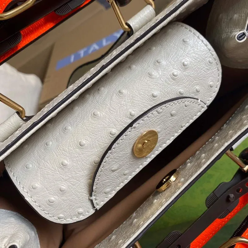 Gucci Diana Small Tote Bag Ostrich Top Handle Bag 660195 Beige