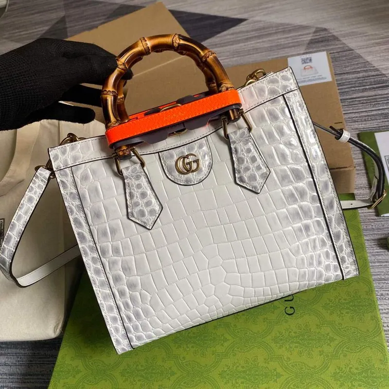 Gucci Diana Small Tote Bag Crocodile Top Handle Bag 660195 White