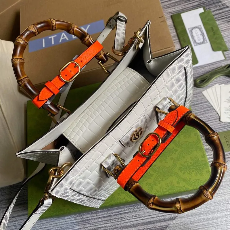 Gucci Diana Small Tote Bag Crocodile Top Handle Bag 660195 White