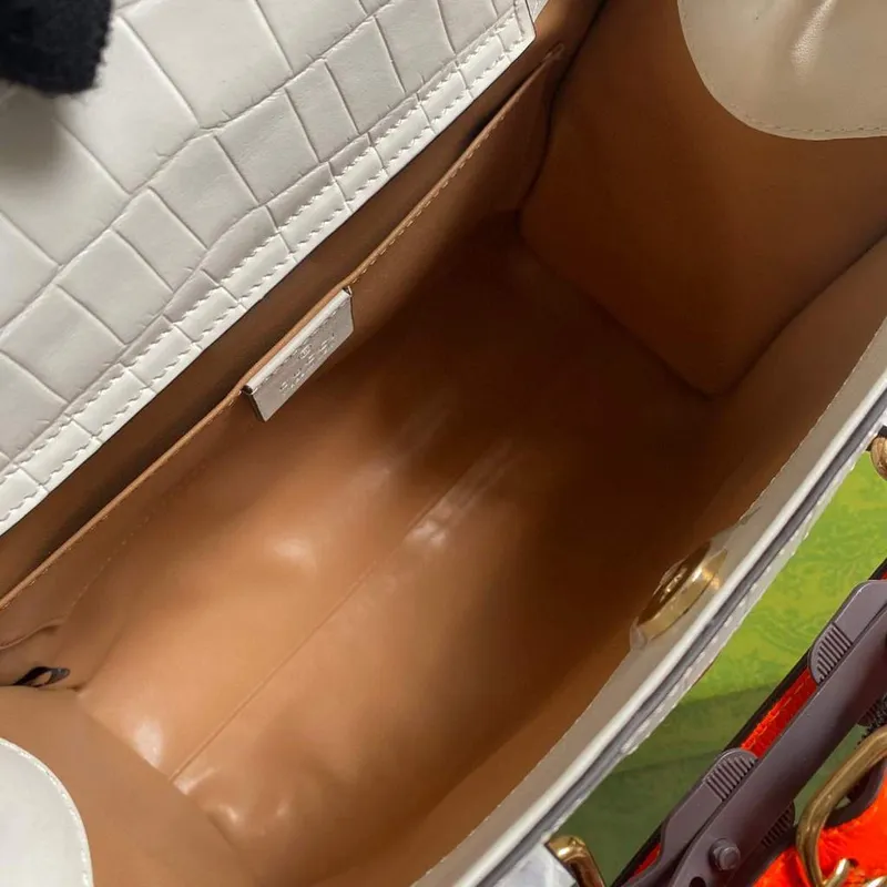 Gucci Diana Small Tote Bag Crocodile Top Handle Bag 660195 White