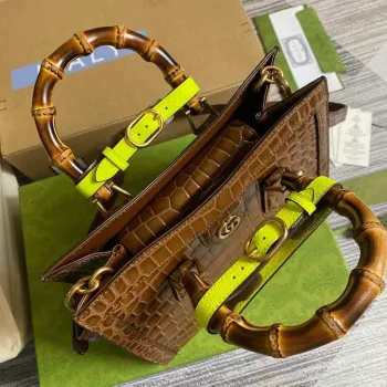 Gucci Diana Small Tote Bag Crocodile Top Handle Bag 660195 Brown