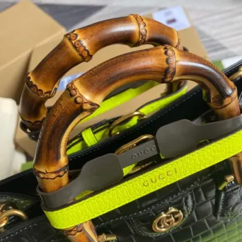 Gucci Diana Small Tote Bag Crocodile Top Handle Bag 660195 Black