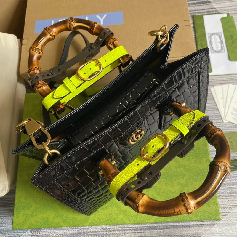 Gucci Diana Small Tote Bag Crocodile Top Handle Bag 660195 Black