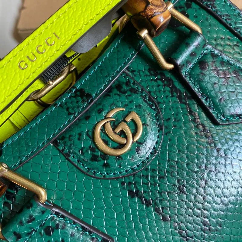 Gucci Diana Mini Tote Bag Snake Top Handle Bag Gucci  655661 Green