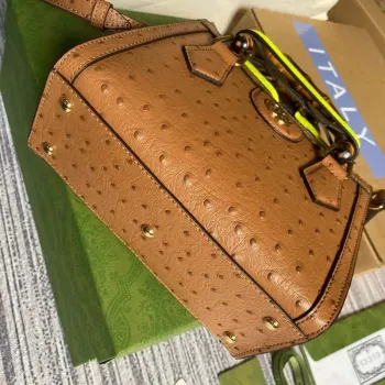 Gucci Diana Mini Tote Bag Ostrich LeatherTop Handle Bag Gucci  655661 Tan
