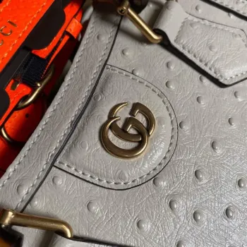 Gucci Diana Mini Tote Bag Ostrich LeatherTop Handle Bag Gucci  655661 Beige