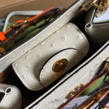 Gucci Diana Mini Tote Bag Ostrich LeatherTop Handle Bag Gucci  655661 Beige