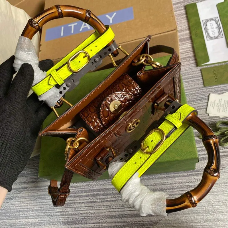 Gucci Diana Mini Tote Bag Crocodile LeatherTop Handle Bag Gucci  655661 Brown