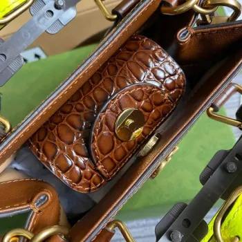 Gucci Diana Mini Tote Bag Crocodile LeatherTop Handle Bag Gucci  655661 Brown