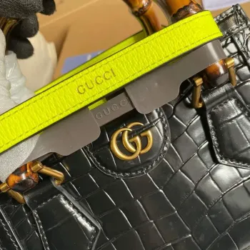 Gucci Diana Mini Tote Bag Crocodile LeatherTop Handle Bag Gucci  655661 Black