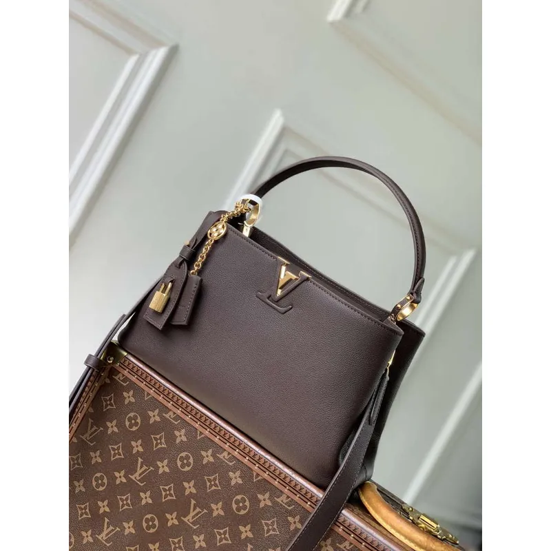 LV M12927 Louis Vuitton Capucines MM Souple Bag Chocolate Brown