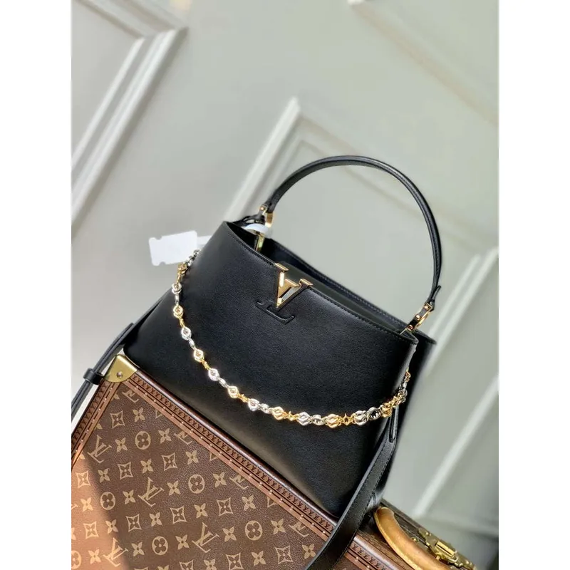 LV M12924 Louis Vuitton Capucines MM Souple Bag Black