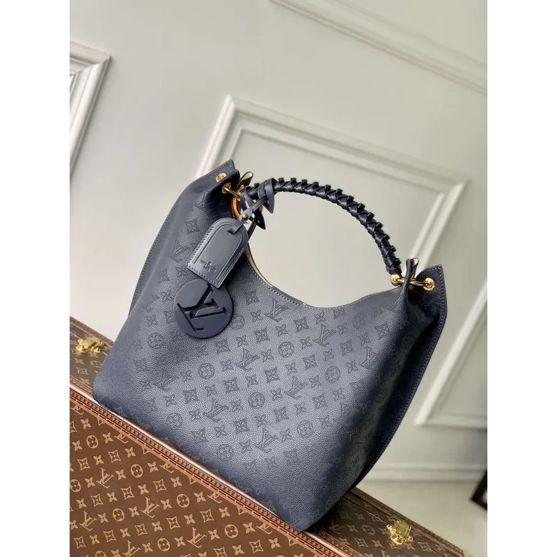 LV M14310 Louis Vuitton Carmel Mahina calfskin Handbag Navy blue