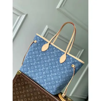 LV M13192 Louis Vuitton Neverfull MM Tote Bag Denim Blue