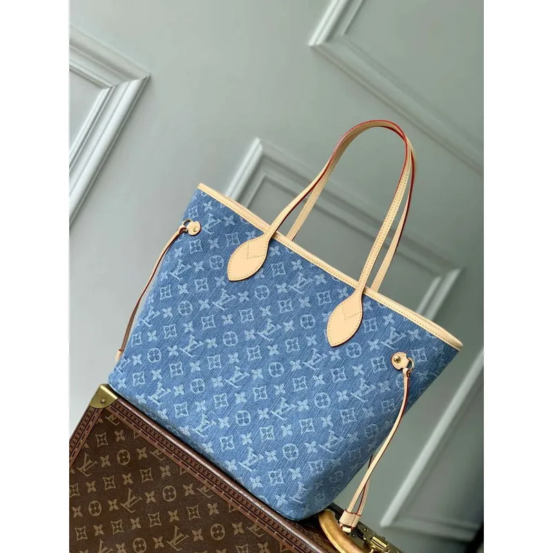 LV M13192 Louis Vuitton Neverfull MM Tote Bag Denim Blue
