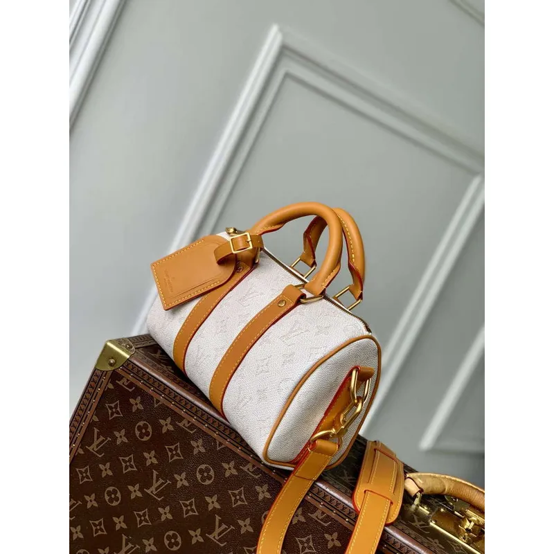 LV M15076 Louis Vuitton Keepall Bandoulière 25 Bag Off White