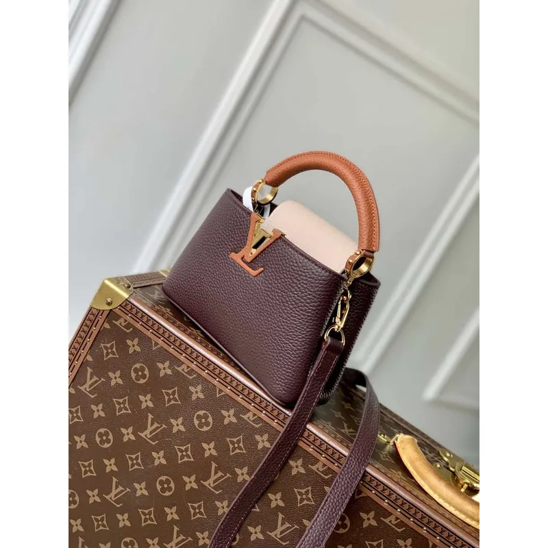 LV M12952 Louis Vuitton Capucines Mini Bag Taurillon leather Chocolate Brown