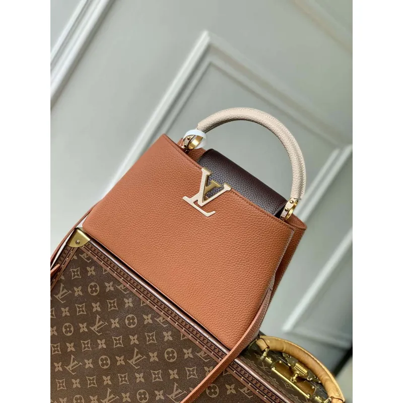 LV M14176 Louis Vuitton Capucines MM Bag Taurillon leather Brown