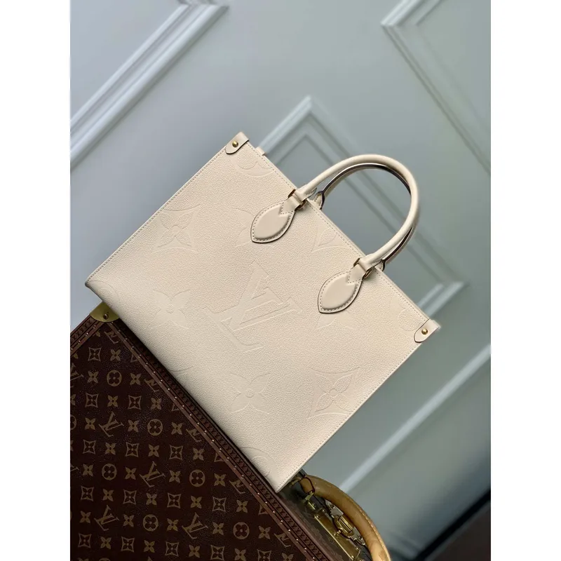 LV M46531 Louis Vuitton OnTheGo MM Bag Monogram Empreinte Beige