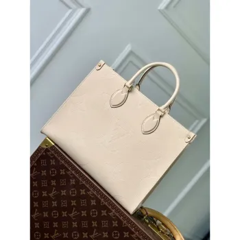 LV M46531 Louis Vuitton OnTheGo MM Bag Monogram Empreinte Beige
