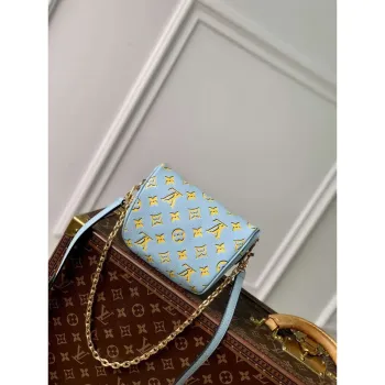 LV M83694 Louis Vuitton Mini Bumbag Monogram Empreinte Blue with Yellow