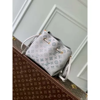 LV M12125 Louis Vuitton Bella Mahina Leather Bucket Bag Brume Gray