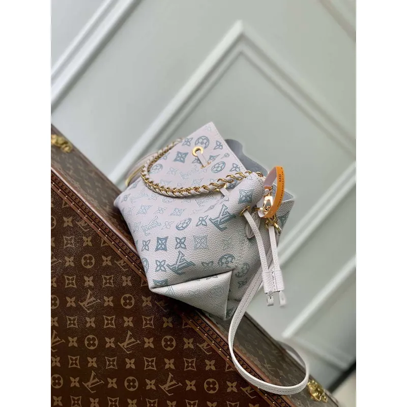 LV M12125 Louis Vuitton Bella Mahina Leather Bucket Bag Brume Gray