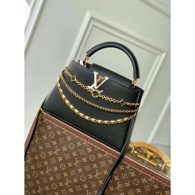 LV M12345 Louis Vuitton Capucines MM Handbag Black