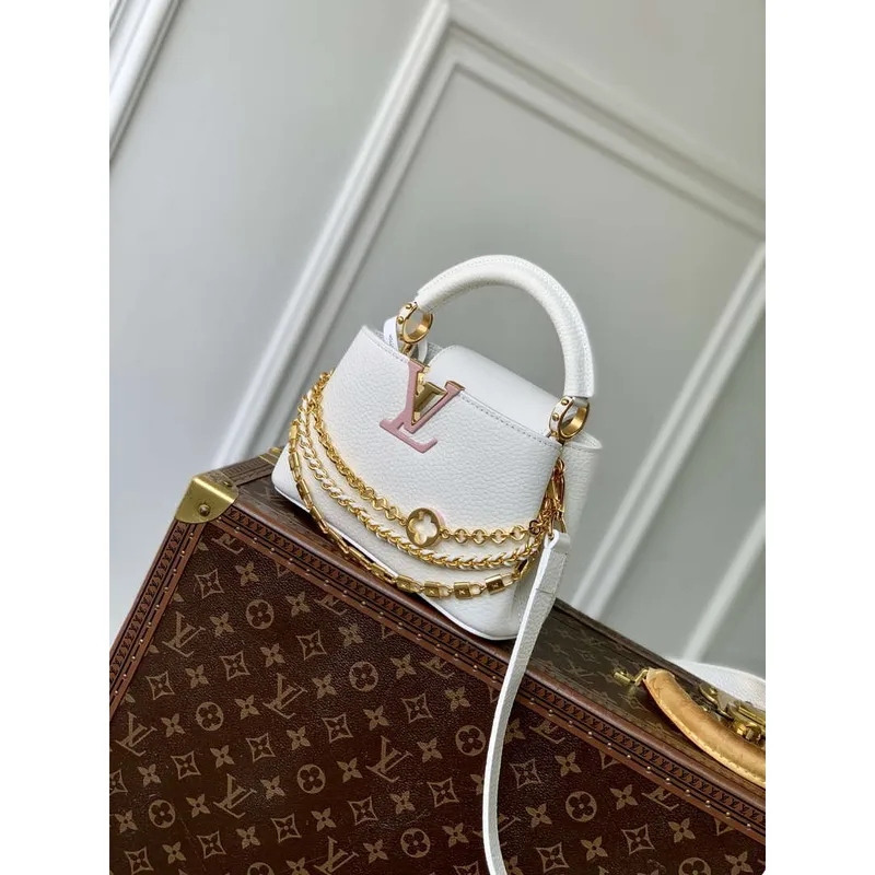 LV M12279 Louis Vuitton Capucines Mini Bag Silver Sea