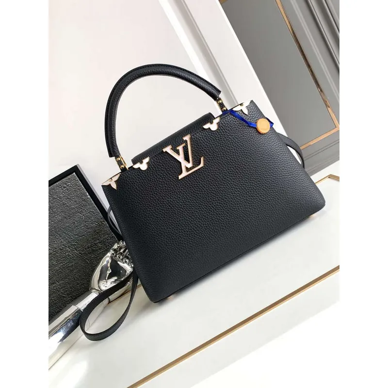 LV M11349 Louis Vuitton Capucines MM Handbag Black