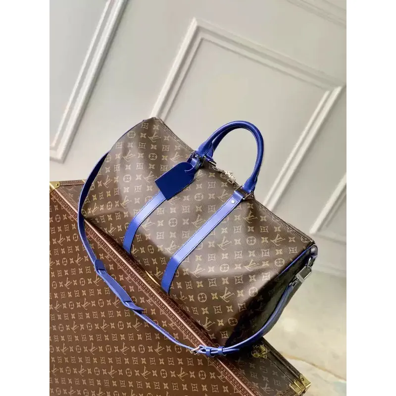 LV M46772 Louis Vuitton Keepall Bandoulière 50 Travel Bag Monogram Blue M12633