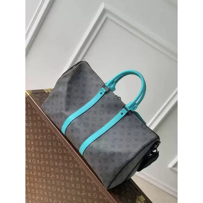 LV M11481 Louis Vuitton Keepall Bandoulière 45 Travel Bag Monogram Eclipse Reverse Blue