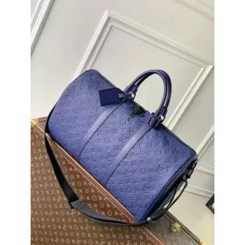 LV M44810 Louis Vuitton Keepall Bandoulière 50 Monogram shadow leather Navy Blue
