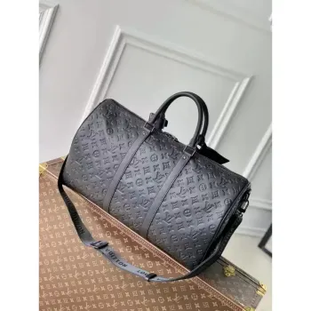 LV M44810 Louis Vuitton Keepall Bandoulière 50 Monogram shadow leather Black