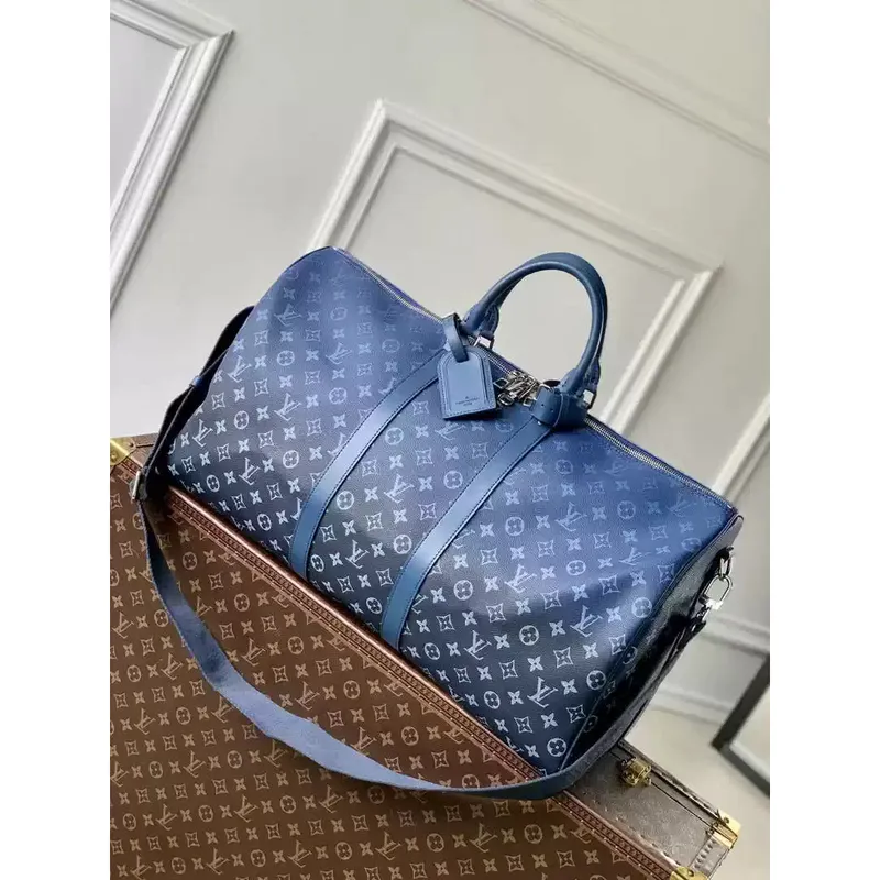 LV M11558 Louis Vuitton Keepall Bandoulière 55 Travel Bag Monogram Navy Blue
