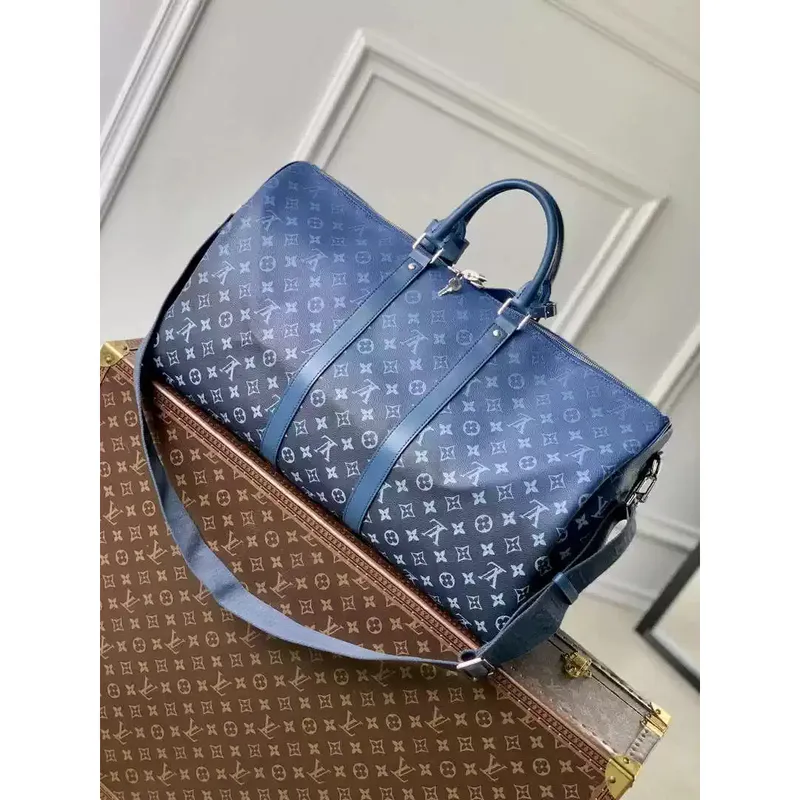 LV M11558 Louis Vuitton Keepall Bandoulière 55 Travel Bag Monogram Navy Blue