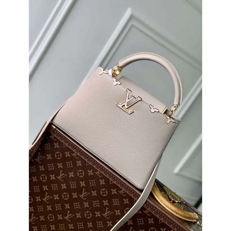 LV M11341 Louis Vuitton Capucines MM Handbag Galet Gray