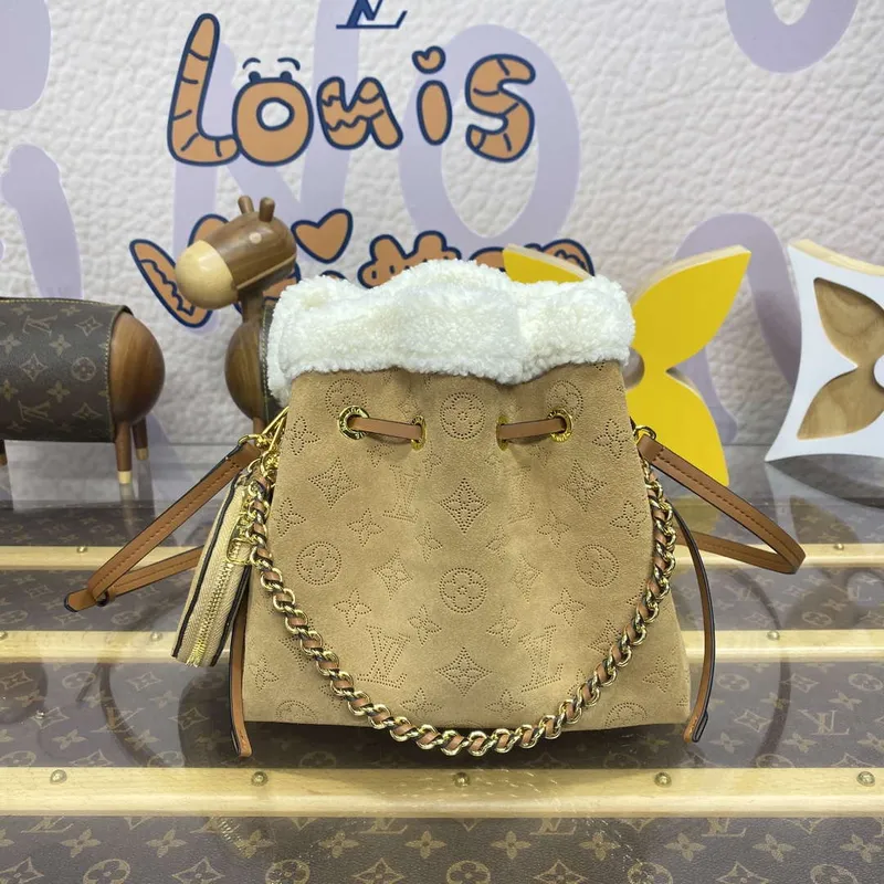 LV M11839 Louis Vuitton Bella Handbag Suede leather Bag Beige