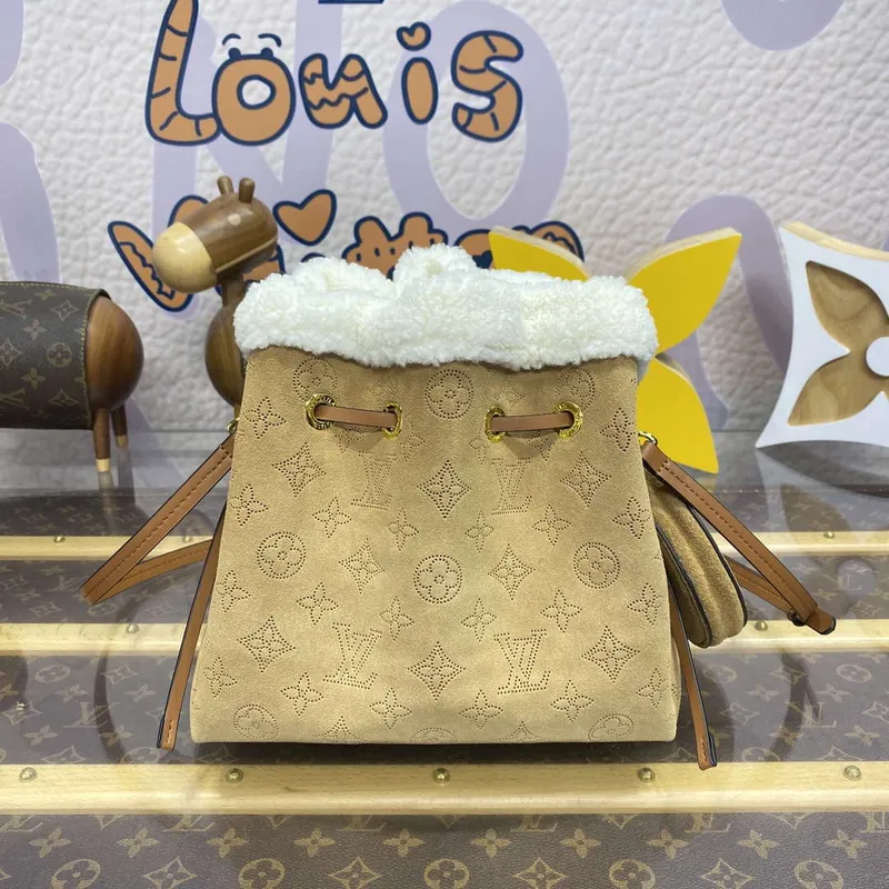 LV M11839 Louis Vuitton Bella Handbag Suede leather Bag Beige